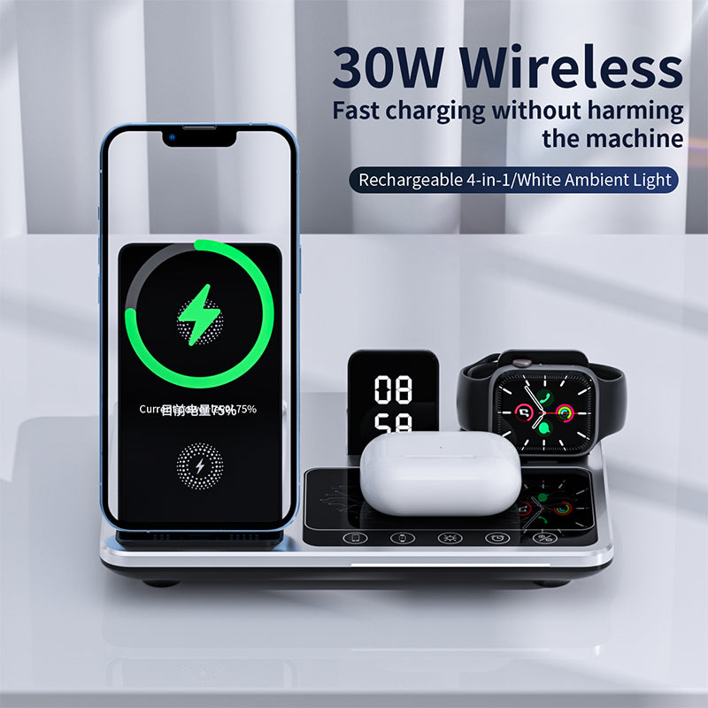 Wireless Charging Made Simple: 4-In-1 30W Charger White Ambient Light 